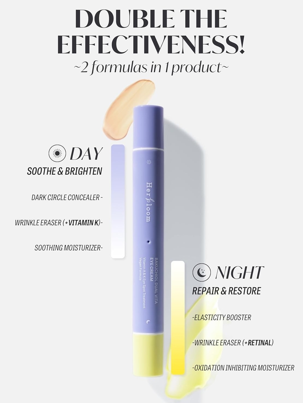 Herbloom Bakuchiol Dual Vita Eye Cream 2-in-1 Day & Night K-Beauty .53 oz